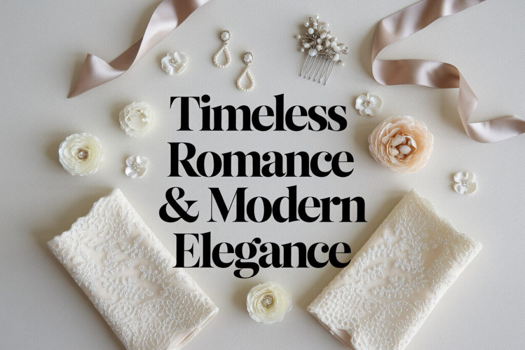 Ethereal Bridal Flat Lay With Lace Sleeve Pearl Accessories