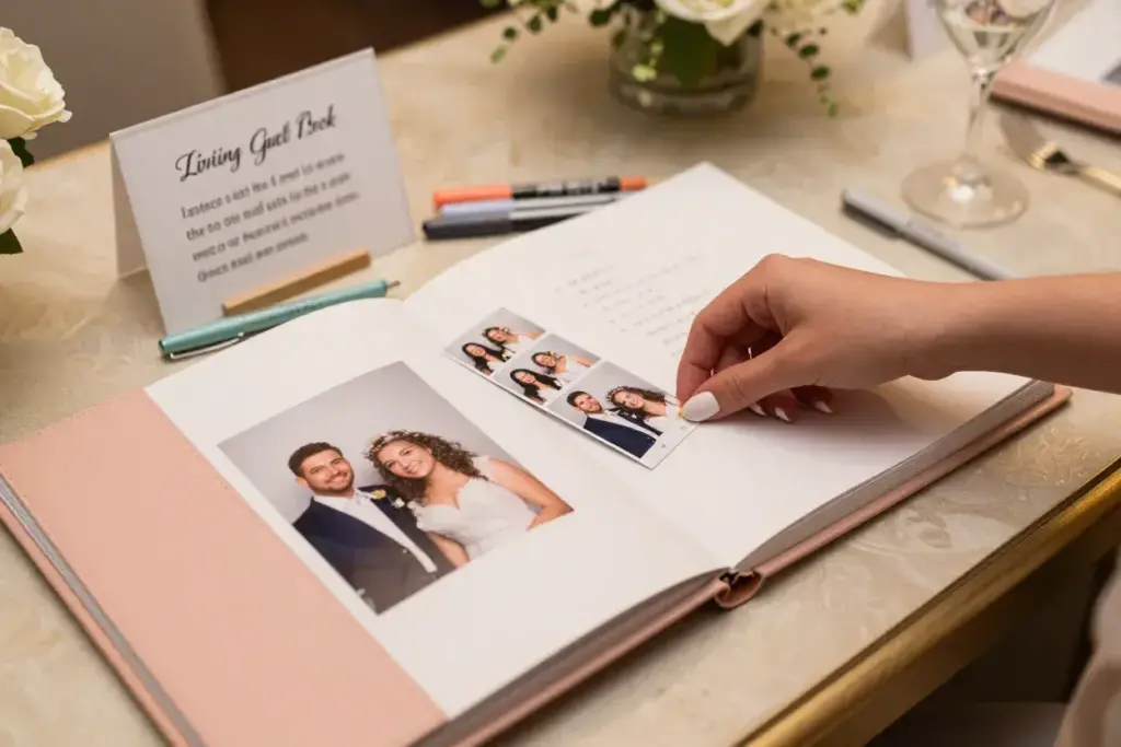 Transform photo booth into living guest book alternative station