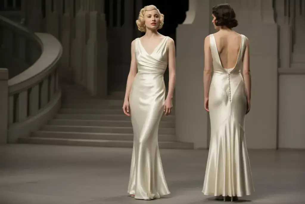1930s hollywood glamour bias cut silk gown backless design