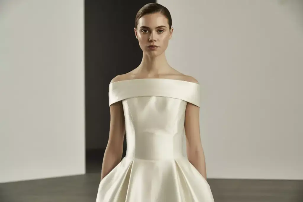 Modern minimalist satin gown with clean architectural lines