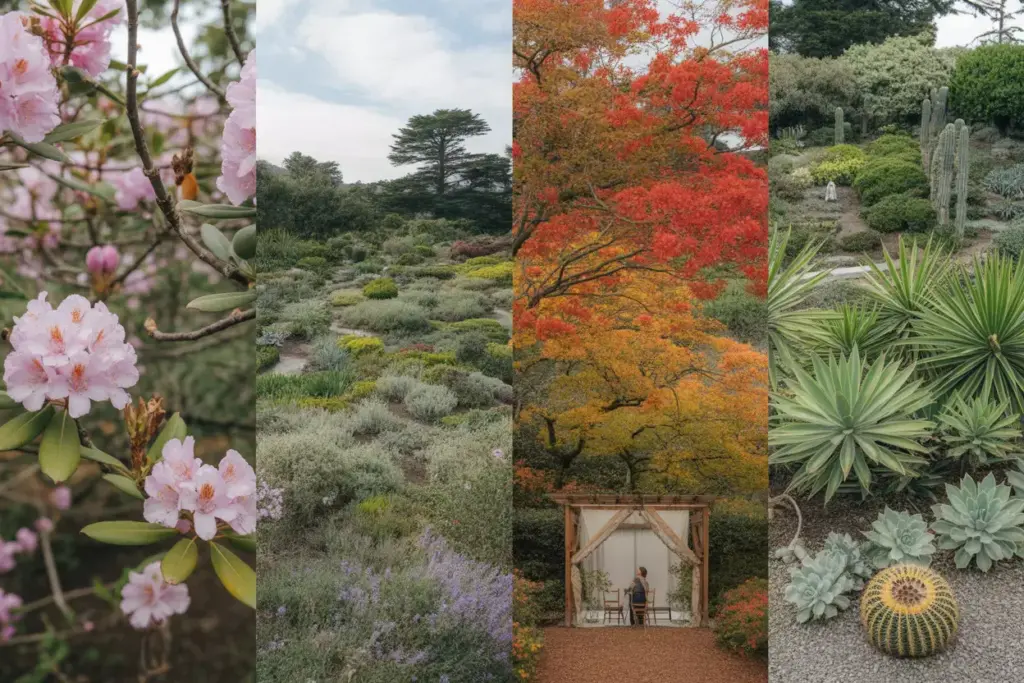 Seasonal gardens collage at san francisco botanical gardens