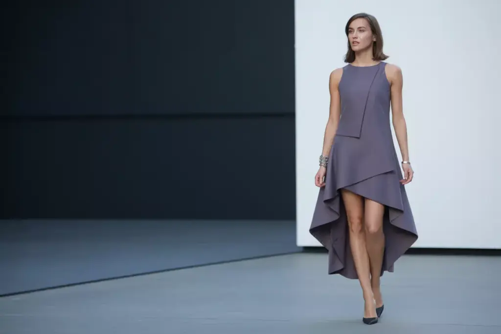 Modern dress with subtle asymmetrical hem in minimalist venue