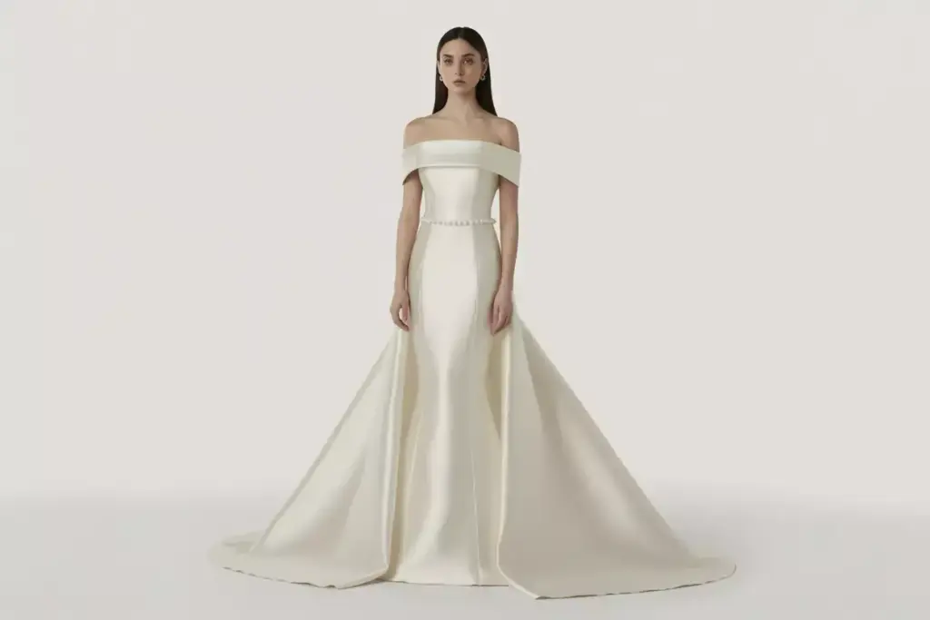 Modern minimalist satin mermaid gown with court train