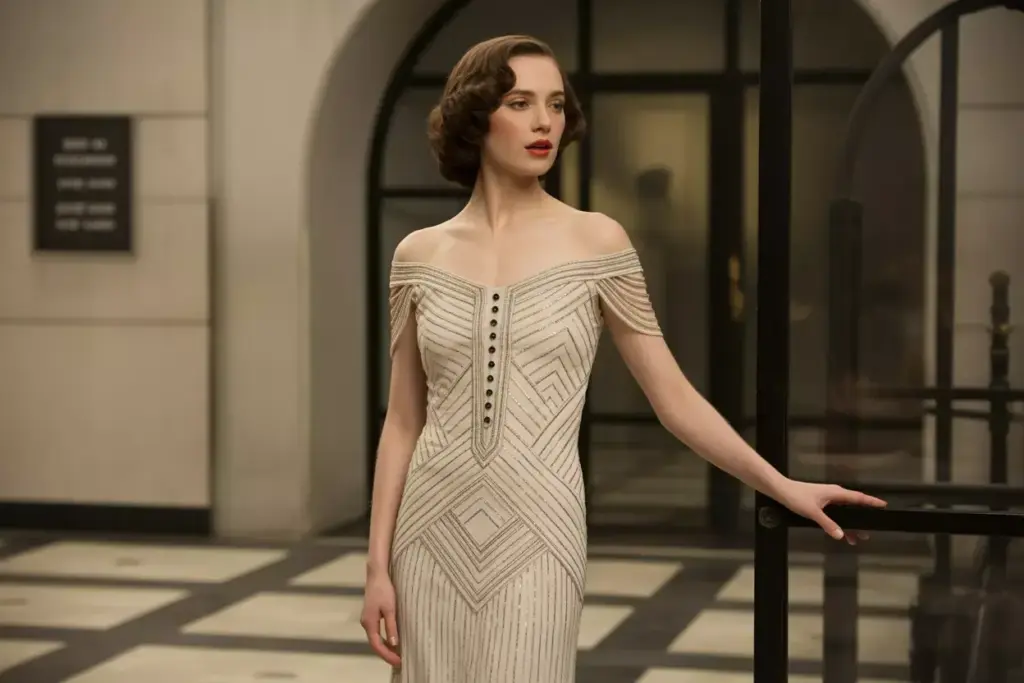 Vintage art deco mermaid gown with geometric beading