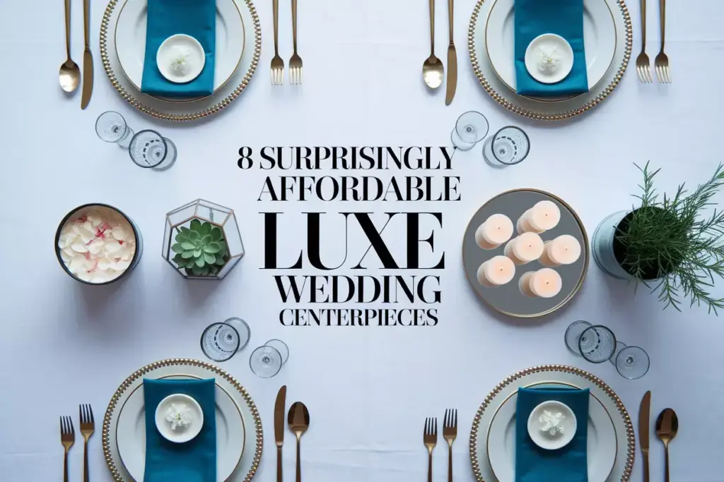 Top down wedding table centerpiece collection muted elegant photo style