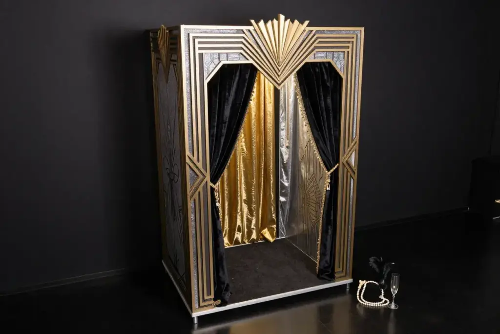 Art deco photo booth geometric frame jewel tones vintage props