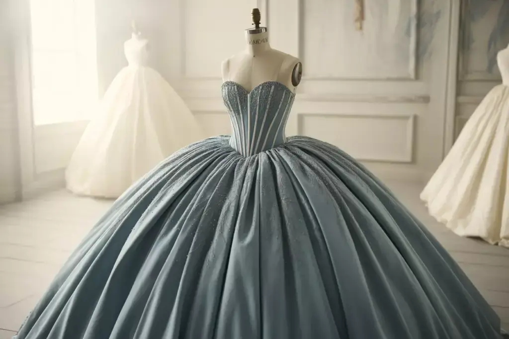 Structured sweetheart bodice with voluminous tulle ball gown skirt