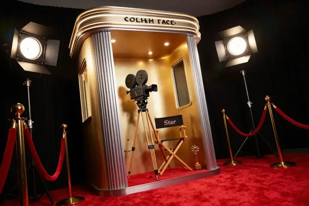 Hollywood Art Moderne Booth Red Velvet Gold Props