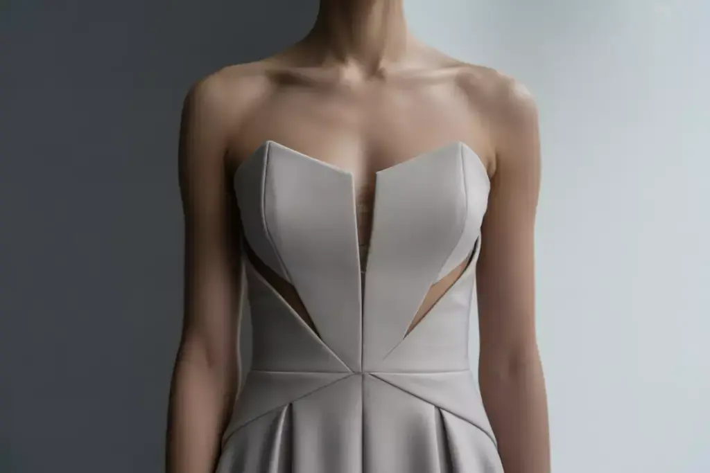 Geometric seamed sweetheart bodice in structured ponte fabric