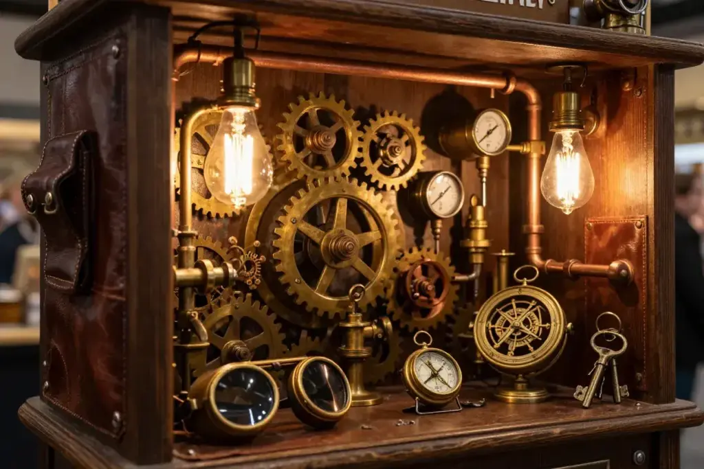 Steampunk Brass Copper Pipes Gears Edison Bulbs Props