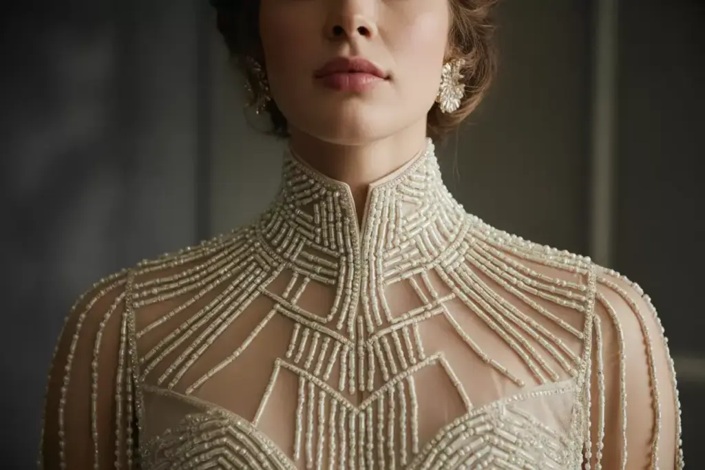 Art deco geometric beaded high neck collar glamorous