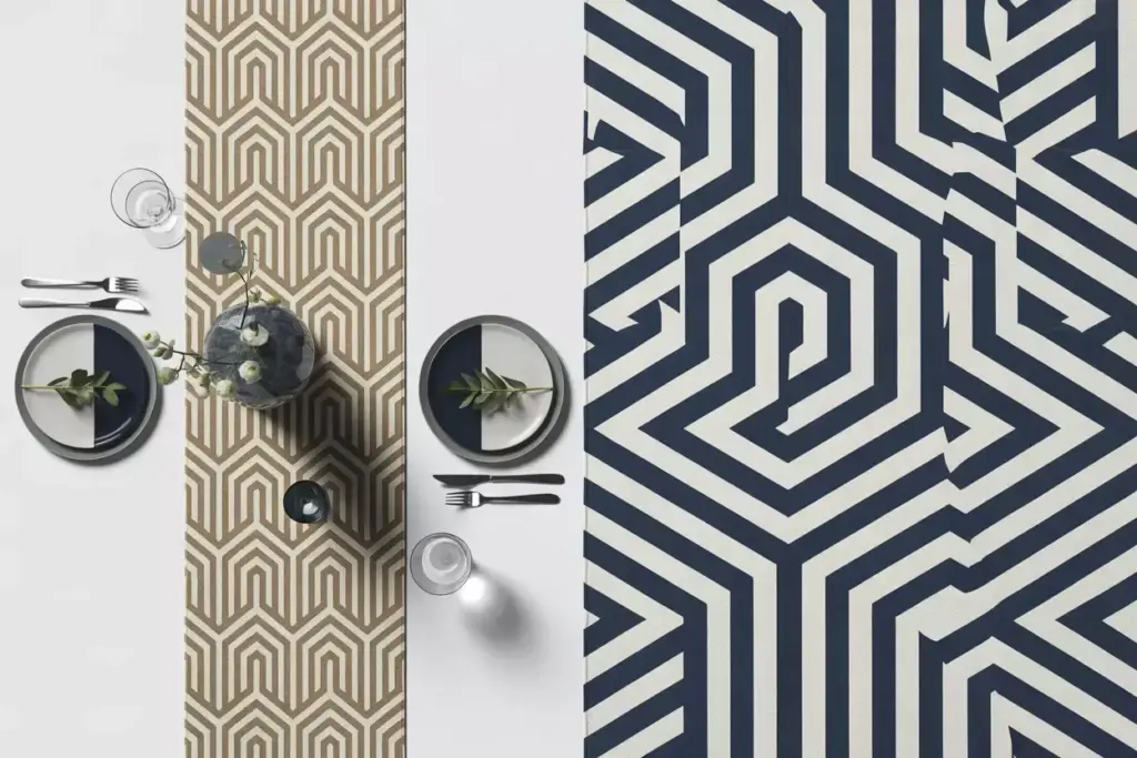 Bold geometric chevron runner with sleek architectural floral centerpiece