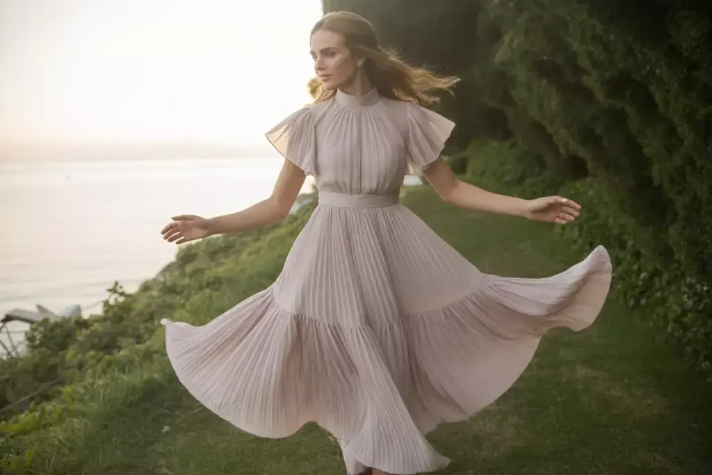 Flowing chiffon high neck dress destination wedding breeze