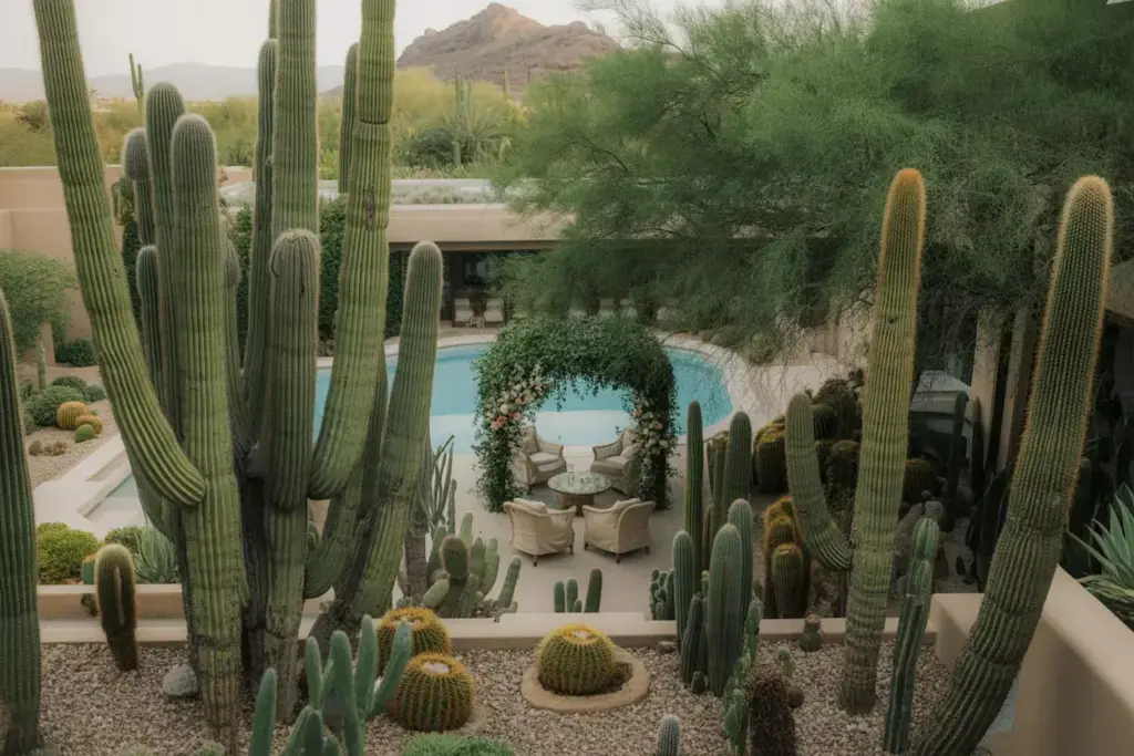 Intimate cactus garden ceremony setup at luxury scottsdale resort