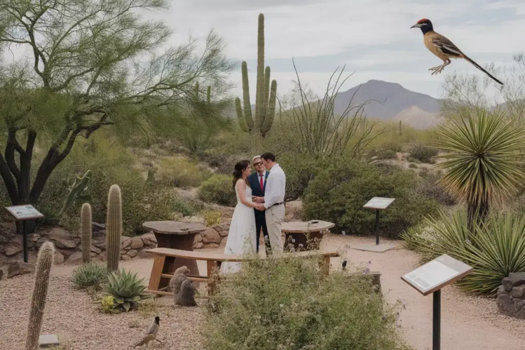 Natural wedding among native plants and wildlife at desert museum