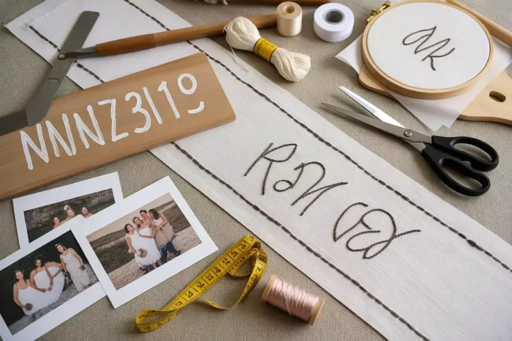 Diy wedding table runner with embroidery and fabric paint personalization