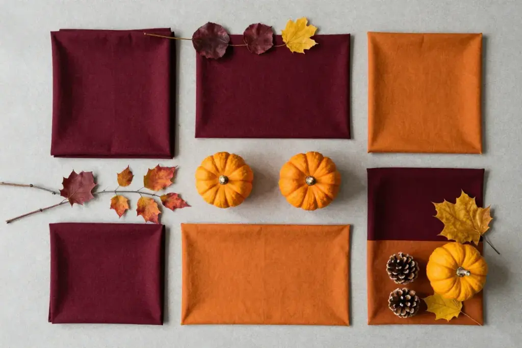 Fall themed backdrop elements jewel tones and natural branches
