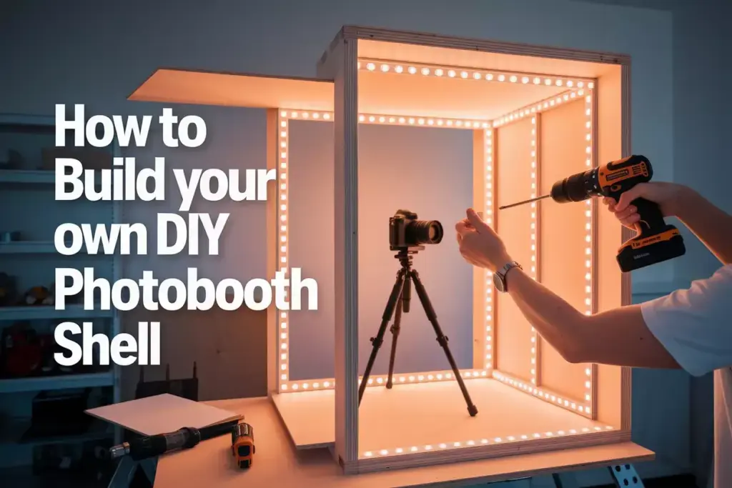 Modern diy photobooth shell frame assembly in bright workshop
