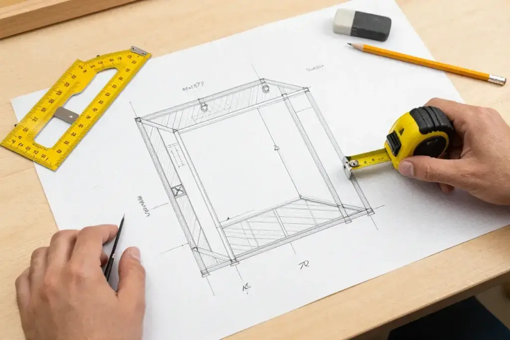 Design planning blueprint measuring tools graph paper photorealistic studio