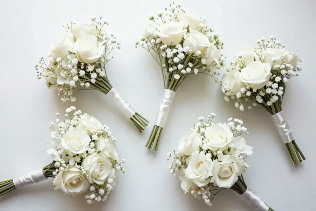 Freeze dried wedding bouquet white roses babys breath delicate