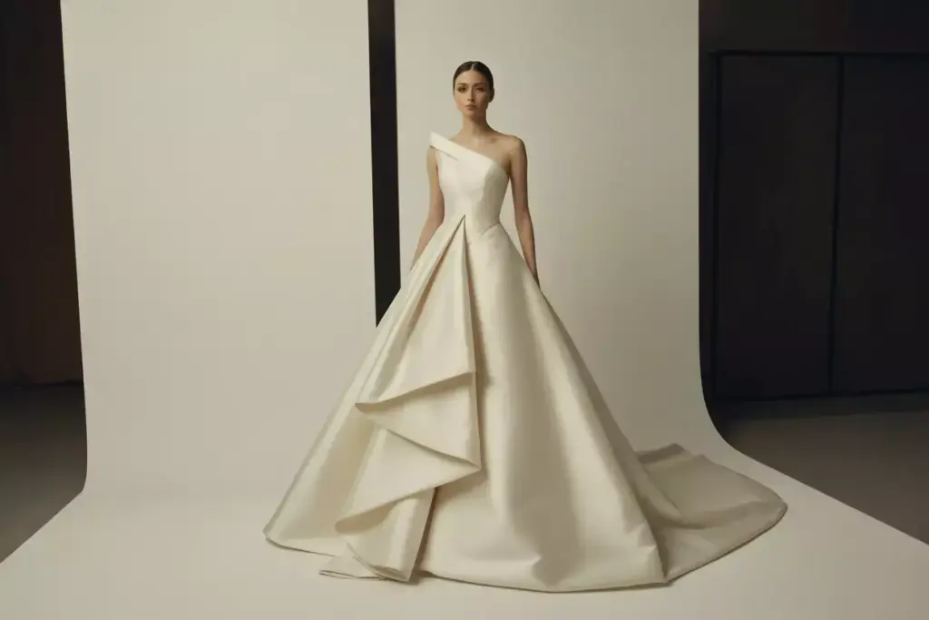 Vera wang modern architectural satin gown editorial portrait