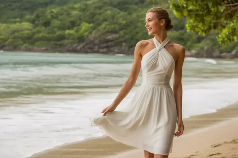 Travel Friendly Chiffon Halter Dress Detachable Train Beach