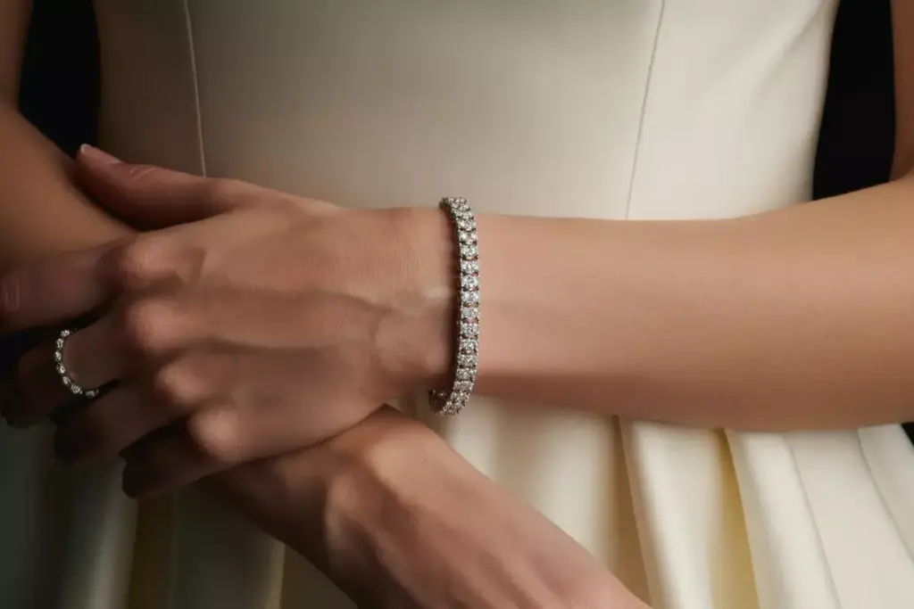 Classic diamond tennis bracelet sparkling wrist wedding dress sleeve