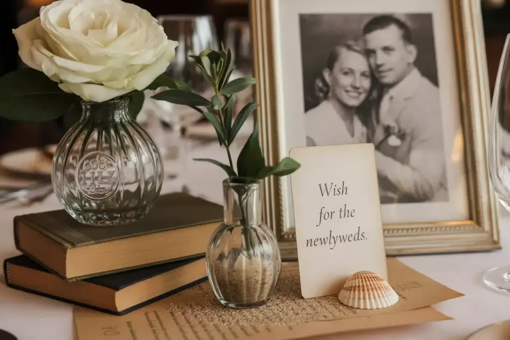 Personalized wedding centerpiece family crystal books photo