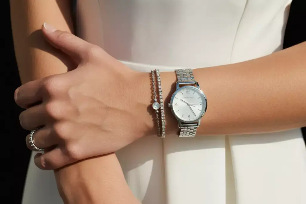 Elegant classic watch metal bracelet stacked delicate bridal wrist