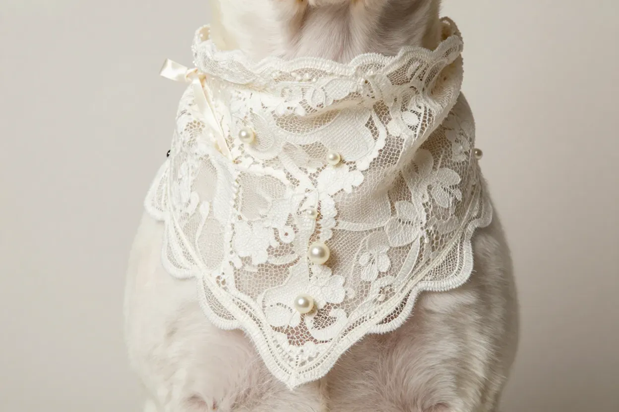 Elegant french lace wedding bandana with pearl accents