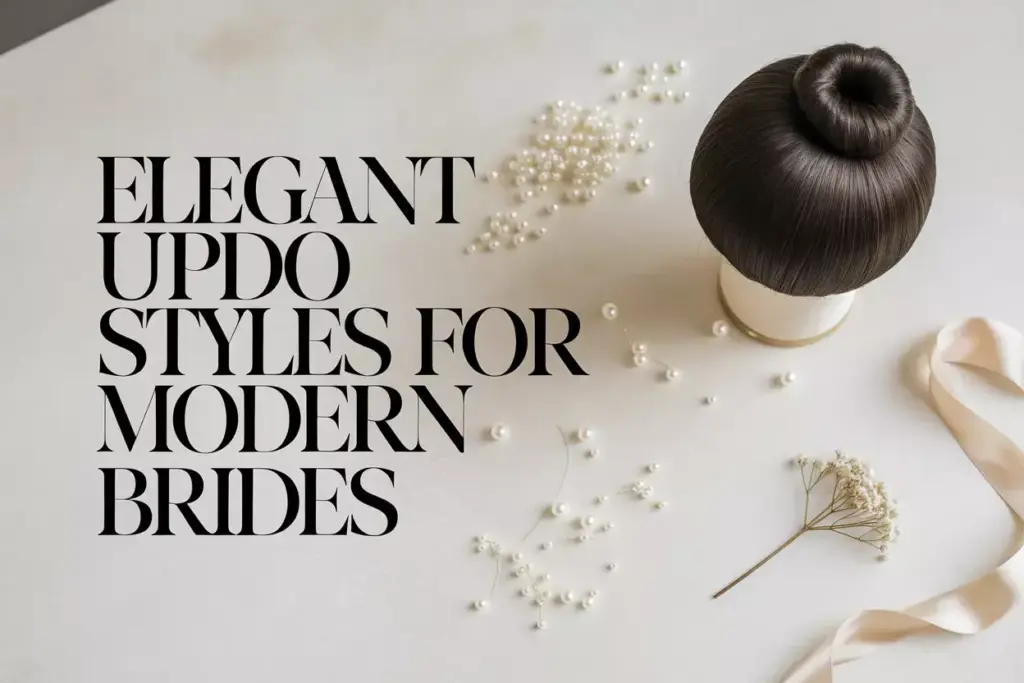 Minimalist bridal vanity with sleek low bun and pearl accessories