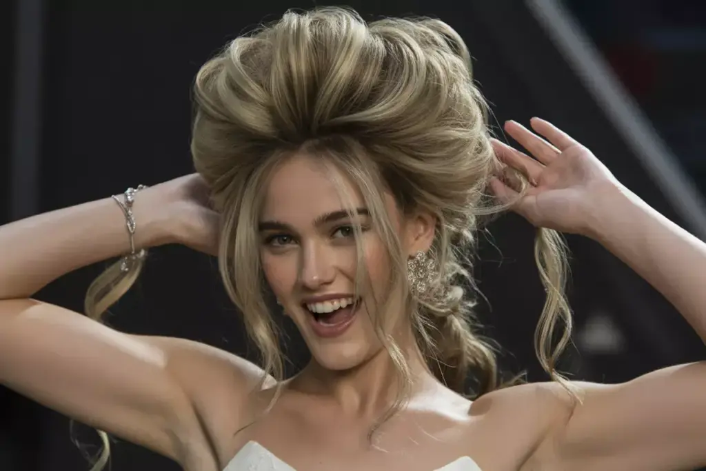 High volume messy updo 90s influence bride bold portrait