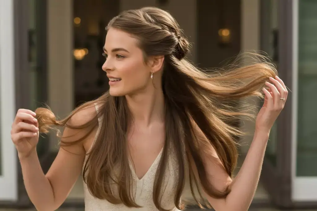 Half up half down waves bride garden venue lifestyle