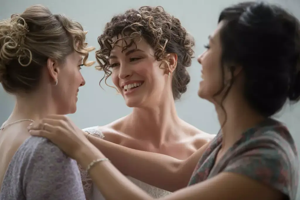 Natural curly hair updo bride joyful authentic portrait