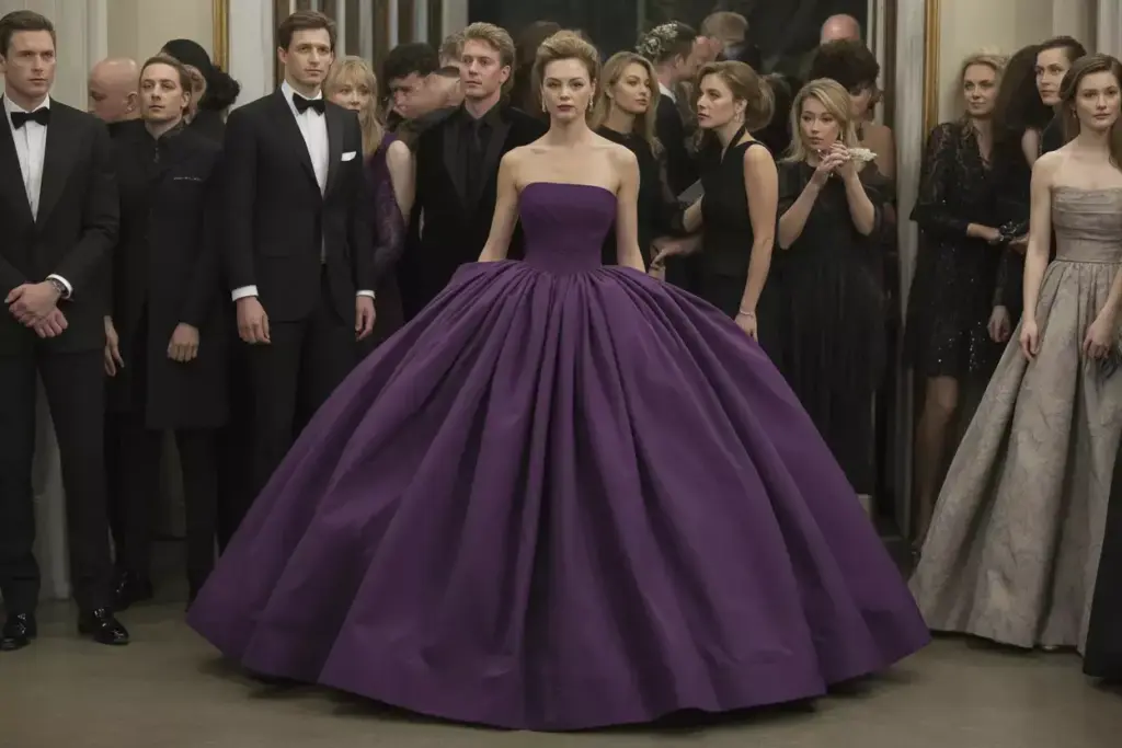 Deep purple dramatic ball gown strapless formal black tie wedding