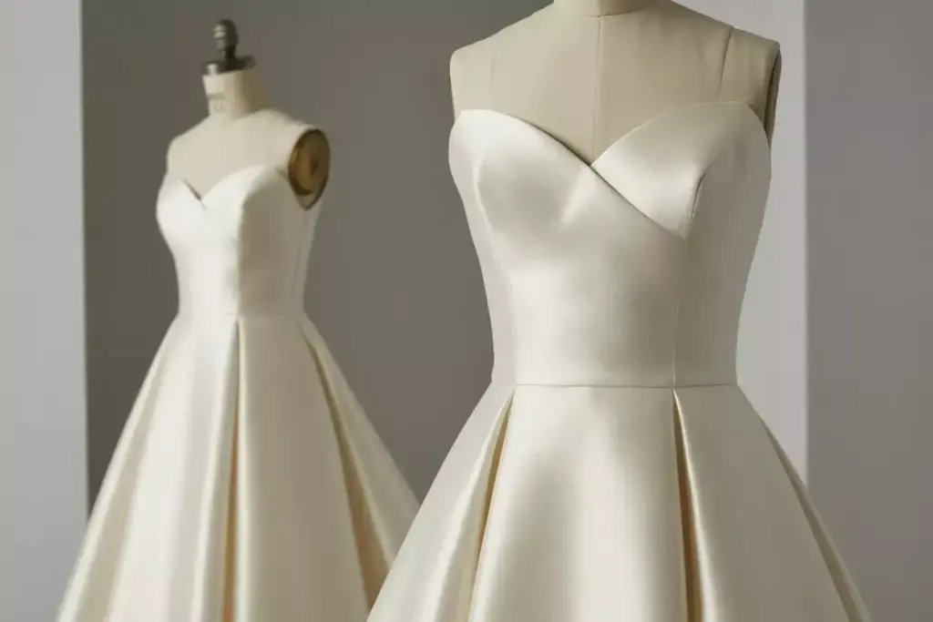 Mikado silk minimalist sweetheart a line wedding dress hidden pockets