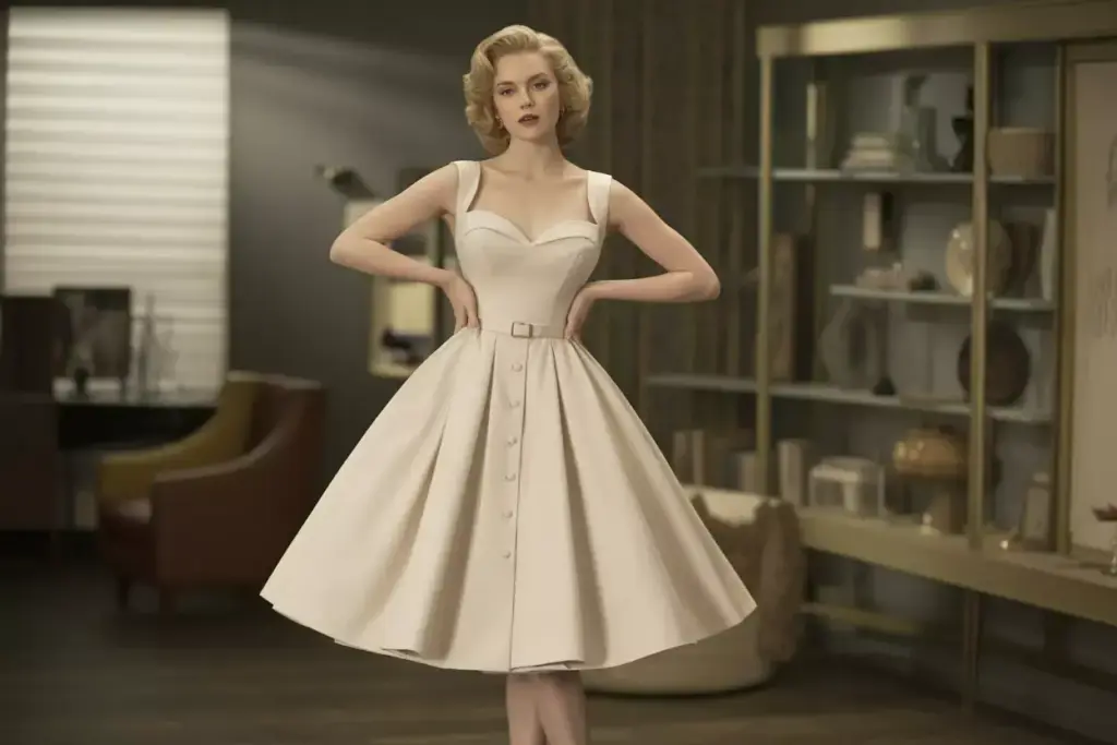 Vintage tea length sweetheart wedding dress structured petticoat