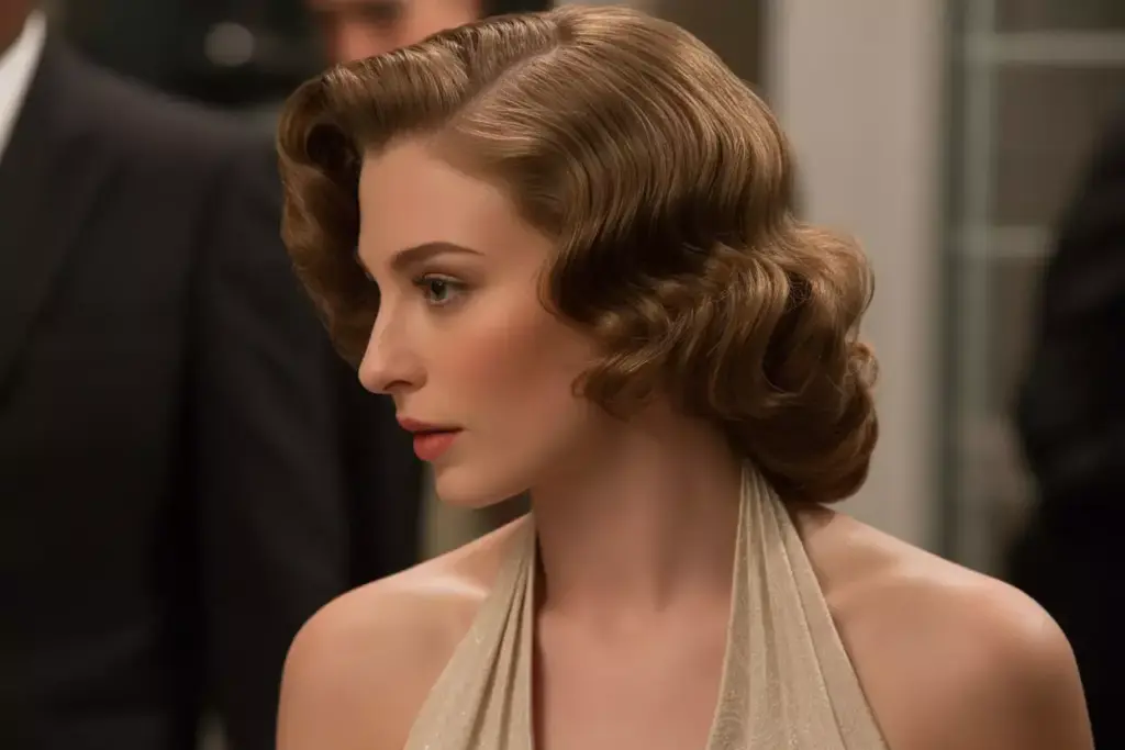 Side swept hollywood waves with dramatic asymmetry