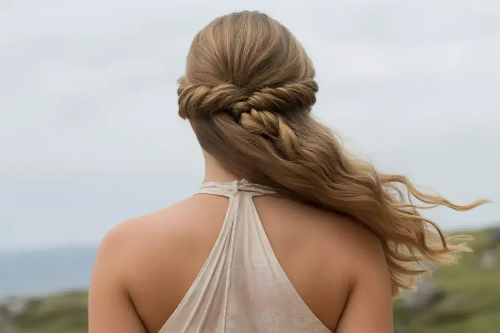 Romantic half up half down style with soft waves