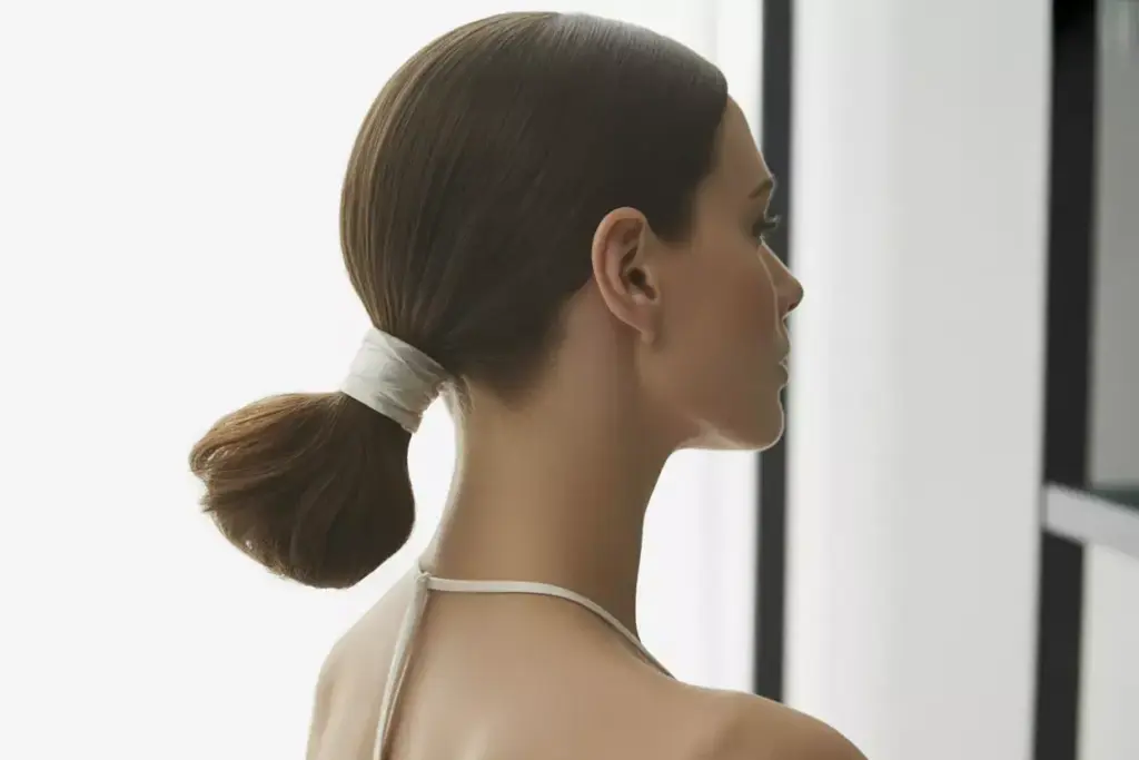 Elegant low side ponytail with deep side part